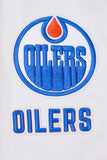 Men's NHL Hockey Edmonton Oilers Rib Wool Navy/White Varsity Jacket By Pro Standard