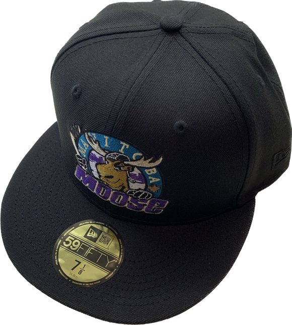 Men's Manitoba Moose Black Custom Logo New Era 59fifty Fitted Hat Cap - AHL Hockey