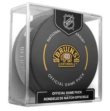 2023-24 NHL Boston Bruins Centennial Year Official Game Puck Design- in Cube