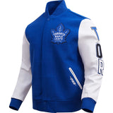 Men's NHL Hockey Toronto Maple Leafs Rib Wool Navy/White Varsity Jacket By Pro Standard