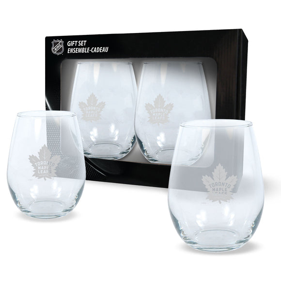 Toronto Maple Leafs Stemless Wine Glass Set of Two 11oz in Gift Box - Bleacher Bum Collectibles, Toronto Blue Jays, NHL , MLB, Toronto Maple Leafs, Hat, Cap, Jersey, Hoodie, T Shirt, NFL, NBA, Toronto Raptors