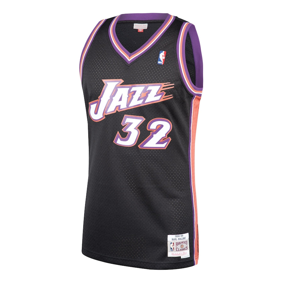 Maillot NBA Utah Jazz 1998-99 Karl Malone 32# Noir Hardwood Classics  Swingman