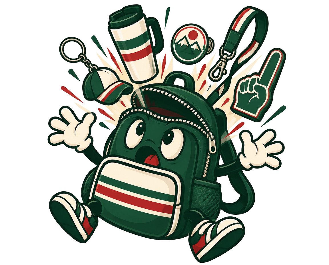 Illustrated sports backpack filled with fan accessories