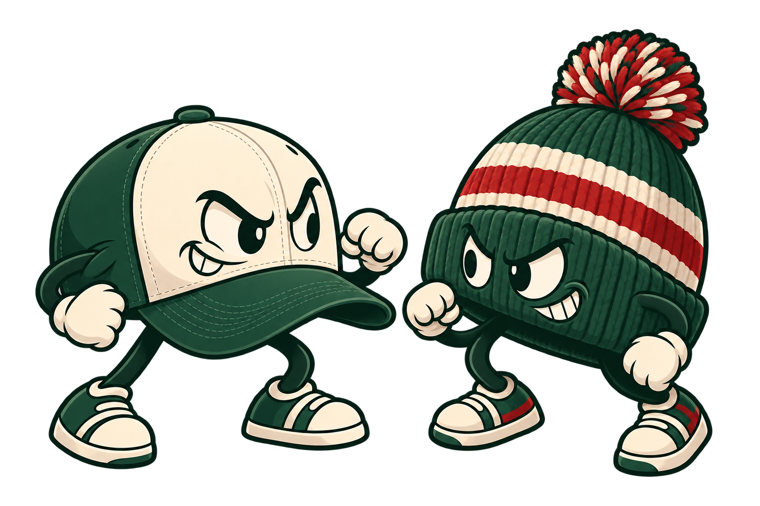 Illustrated cap and toque characters