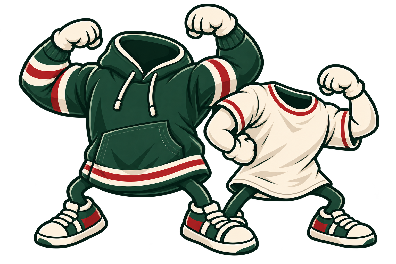Illustrated hoodie and T-shirt flexing