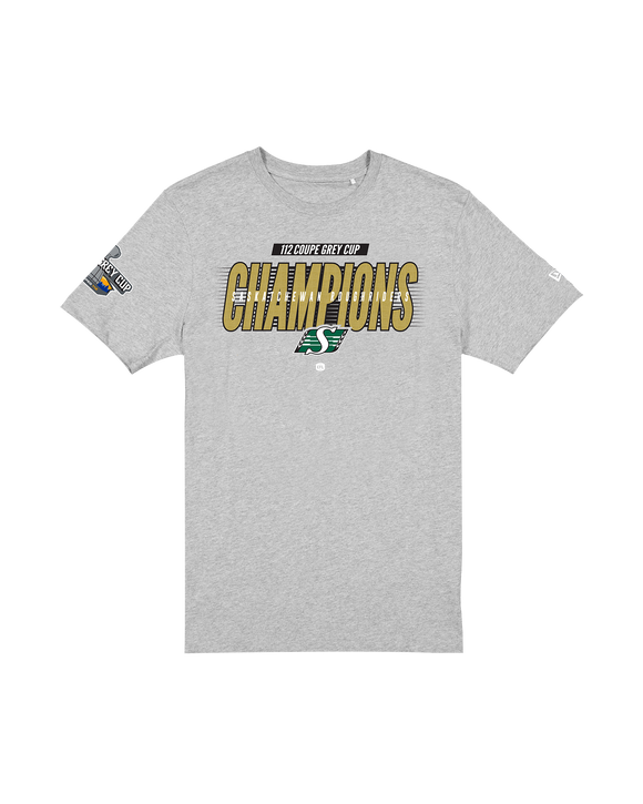 Men's New Era Saskatchewan Roughriders 2025 112th Grey Cup Champions Locker Room T-Shirt