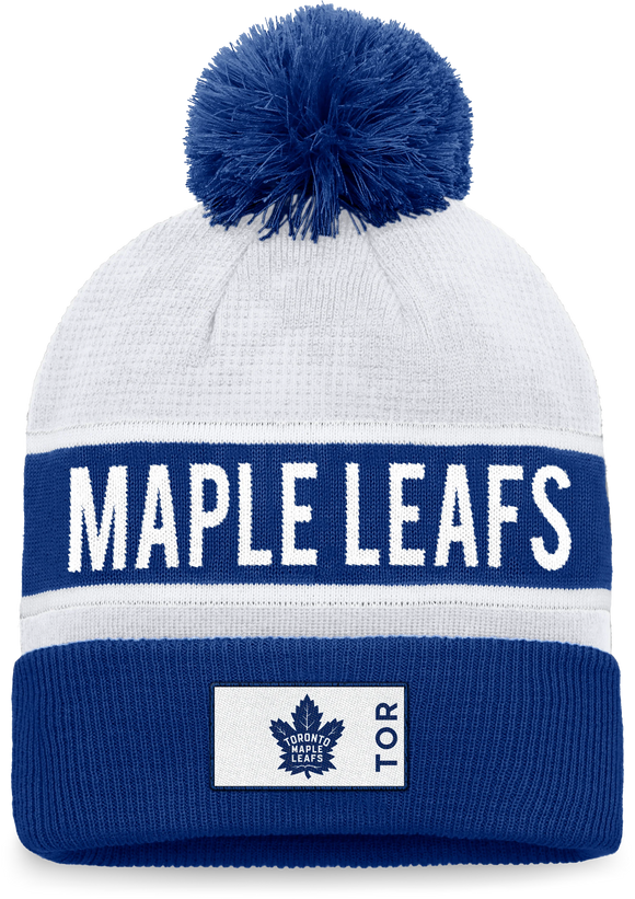 Toronto Maple Leafs Fanatics Branded Authentic Pro Cuffed Knit Hat with Pom - White/Blue