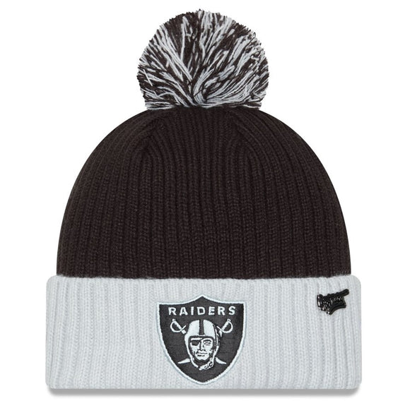 Men's New Era Black/Grey Las Vegas Raiders 2024 Inspire Change Cuffed Knit Hat with Pom