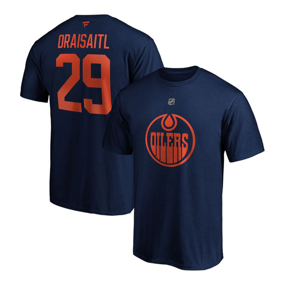 Leon Draisaitl Edmonton Oilers Fanatics Branded Authentic Stack Name and Number T-Shirt - Navy