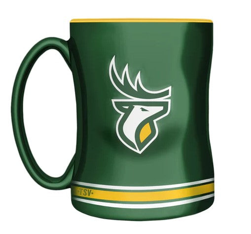 Edmonton Elks Primary Logo Green Yellow CFL Football 14oz Sculpted C-Handle Mug