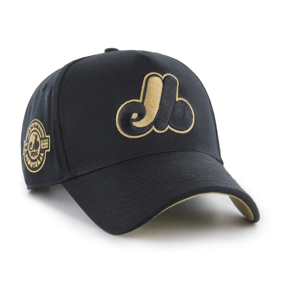 Men’s MLB Montreal Expos ’47 Brand Deluxe Sure Shot MVP DT Adjustable Hat – Black/Gold