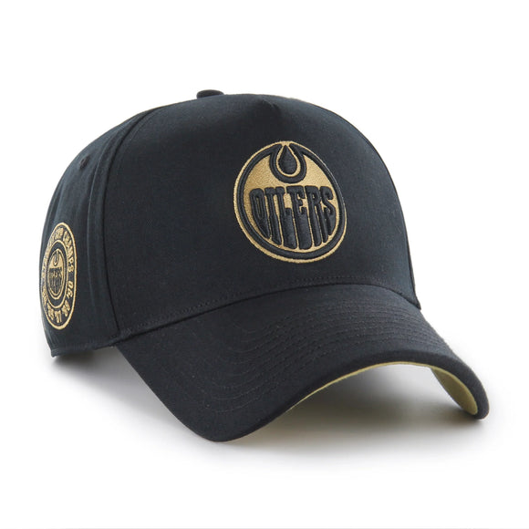 Men’s NHL Edmonton Oilers ’47 Brand Deluxe Sure Shot MVP DT Adjustable Hat – Black/Gold