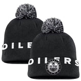 Men's Edmonton Oilers Fanatics Black High Stick Cuffed Knit Hat with Pom