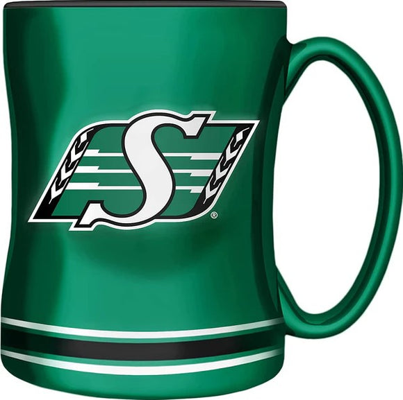 Saskatchewan Roughriders Primary Logo Green Black CFL Football 14oz Sculpted C-Handle Mug