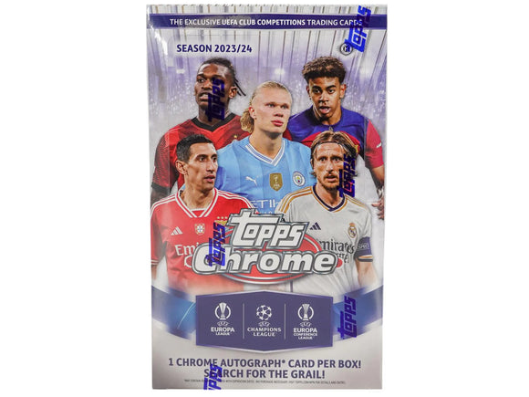 2023/24 Topps Chrome UEFA Club Competitions Soccer Hobby Box 20 Packs Per Box, 4 Cards Per Pack