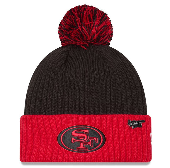 Men's New Era Black/Scarlet San Francisco 49ers 2024 Inspire Change Cuffed Knit Hat with Pom