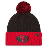 Men's New Era Black/Scarlet San Francisco 49ers 2024 Inspire Change Cuffed Knit Hat with Pom