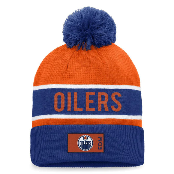 Edmonton Oilers Fanatics Branded Authentic Pro Cuffed Knit Hat with Pom - Orange/Blue