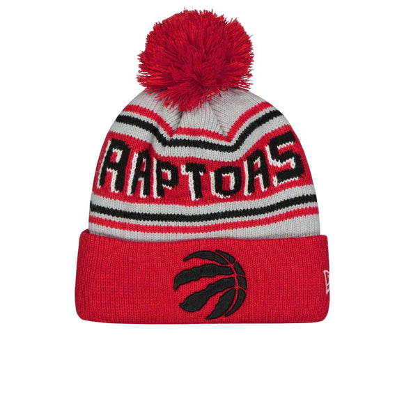 Men's Toronto Raptors New Era Grey Red Official Evergreen Cuffed Knit Hat with Pom