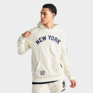 Men's Pro Standard New York Yankees MLB Pinstripe Fleece Pullover Hoodie - Eggshell