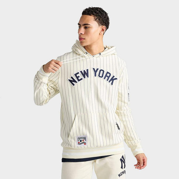 Men's Pro Standard New York Yankees MLB Pinstripe Fleece Pullover Hoodie - Eggshell