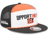 Men's New Era White/Black Cincinnati Bengals 2025 Inspire Change Split Panel 9FIFTY Snapback Hat