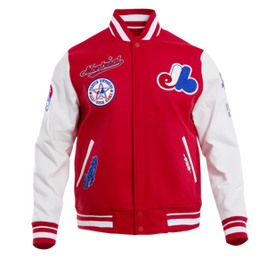 Men's MLB Montreal Expos Retro Classic Rib Wool Red Varsity Jacket By Pro Standard