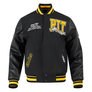 Men's NFL Pittsburgh Steelers Team Pennants Black Win Wool Varsity Jacket By Pro Standard