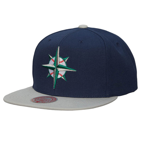 Men's Seattle Mariners MLB Mitchell & Ness Navy/Grey Cooperstown Evergreen Snapback Hat
