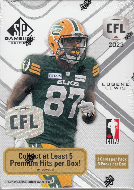 2023 Upper Deck CFL SP Game Used Football Hobby Box 5 Packs Per Box 3 Cards Per Box