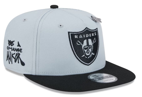 Men's New Era Gray/Black Las Vegas Raiders 2024 Inspire Change A-Frame 9FIFTY Snapback Hat