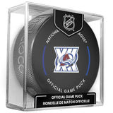 2025-26 NHL Colorado Avalanche 30th Anniversary Year Official Game Puck Design - in Cube