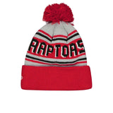 Men's Toronto Raptors New Era Grey Red Official Evergreen Cuffed Knit Hat with Pom