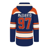 Men's Edmonton Oilers Connor McDavid '47 Royal Player Name & Number Lacer Pullover Hoodie