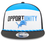 Men's New Era White/Black Detroit Lions 2025 Inspire Change Split Panel 9FIFTY Snapback Hat