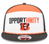 Men's New Era White/Black Cincinnati Bengals 2025 Inspire Change Split Panel 9FIFTY Snapback Hat