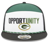 Men's New Era White/Black Green Bay Packers 2025 Inspire Change Split Panel 9FIFTY Snapback Hat