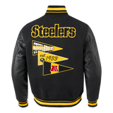 Men's NFL Pittsburgh Steelers Team Pennants Black Win Wool Varsity Jacket By Pro Standard