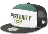 Men's New Era White/Black Green Bay Packers 2025 Inspire Change Split Panel 9FIFTY Snapback Hat