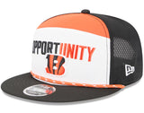 Men's New Era White/Black Cincinnati Bengals 2025 Inspire Change Split Panel 9FIFTY Snapback Hat
