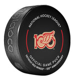 2025-26 NHL Detroit Red Wings 100th Anniversary Year Official Game Puck Design - in Cube