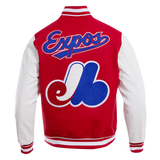 Men's MLB Montreal Expos Retro Classic Rib Wool Red Varsity Jacket By Pro Standard