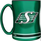 Saskatchewan Roughriders Primary Logo Green Black CFL Football 14oz Sculpted C-Handle Mug