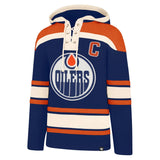 Men's Edmonton Oilers Connor McDavid '47 Royal Player Name & Number Lacer Pullover Hoodie