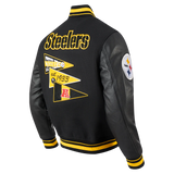 Men's NFL Pittsburgh Steelers Team Pennants Black Win Wool Varsity Jacket By Pro Standard