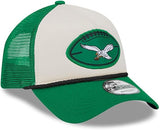 Men's Philadelphia Eagles New Era 2024 Sideline Historic 9FORTY A-Frame Trucker Adjustable Hat