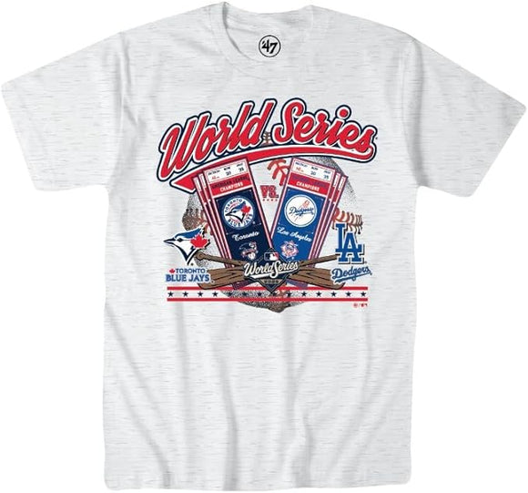 Men's 2025 World Series Dueling Toronto Blue Jays Los Angeles Dodgers T Shirt - Heather Grey