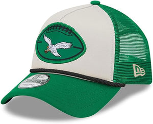 Men's Philadelphia Eagles New Era 2024 Sideline Historic 9FORTY A-Frame Trucker Adjustable Hat