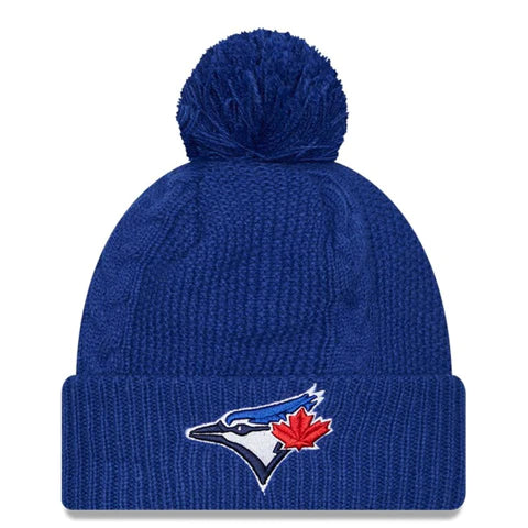 Women's New Era MLB Toronto Blue Jays Cabled Royal Blue Cuffed Pom Knit Hat