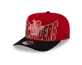 Men's New Era 9FIFTY CFL Calgary Stampeders Big Block 2025 A-Frame Turf Traditions Sideline Two Tone Snapback Hat - Red/Black